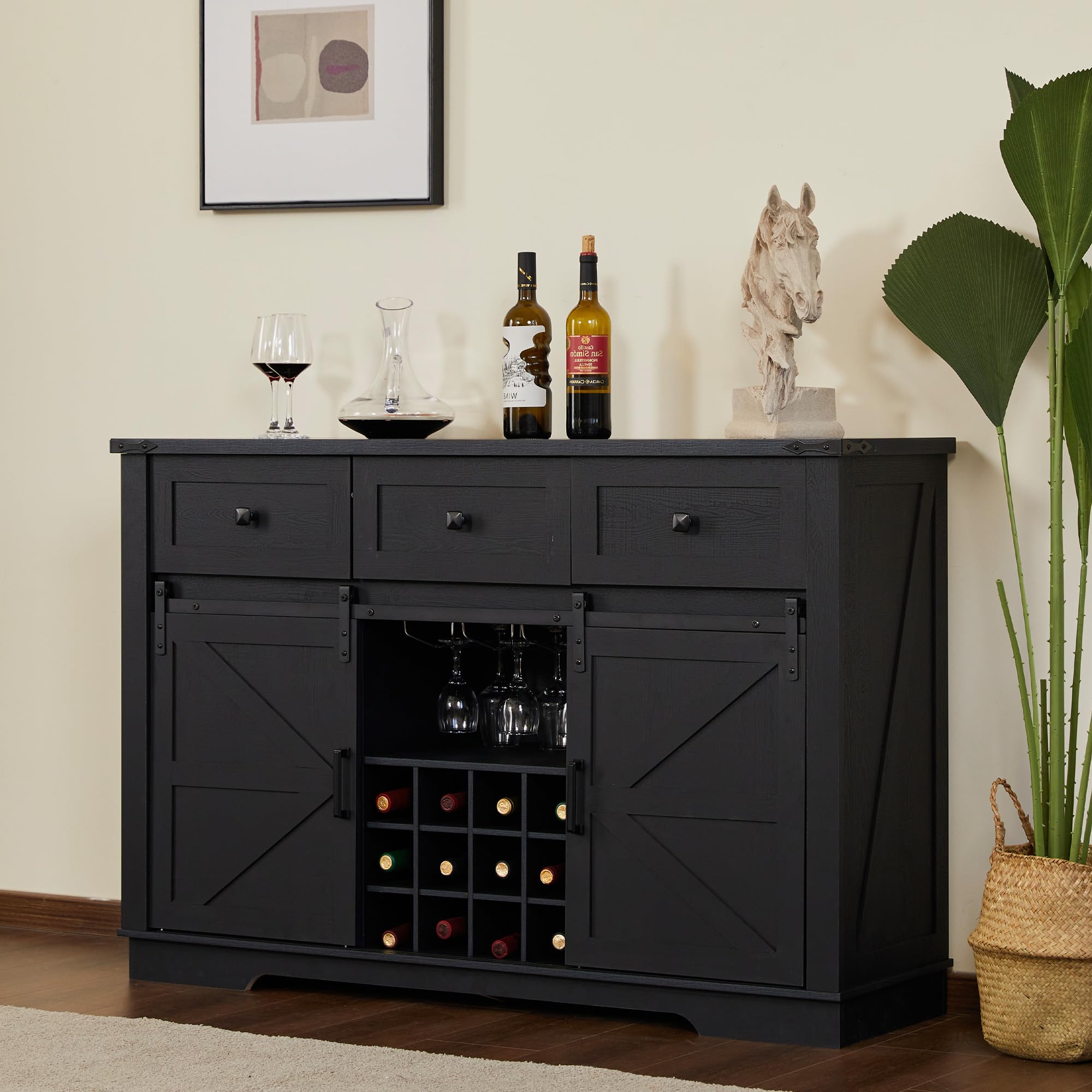 Real Relax 59" Farmhouse Buffet Cabinet With Glass Doors & Wine Rack - White Sideboard For Dining Room, Kitchen - View #5
