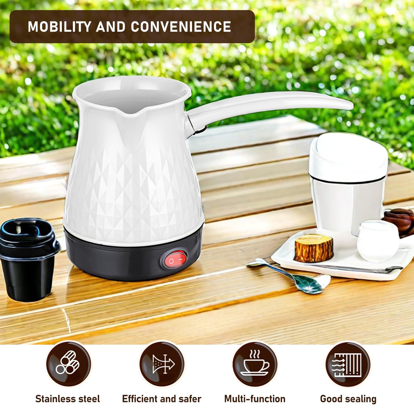 Vegena Espressokocher Induktion, 500ml Türkische Kaffeekanne, Elektrische Türkische Kaffeemaschine, Elektrische Kaffeekanne Für Zuhause,Büro,Mocca & Tee,Reisen(Weiß)