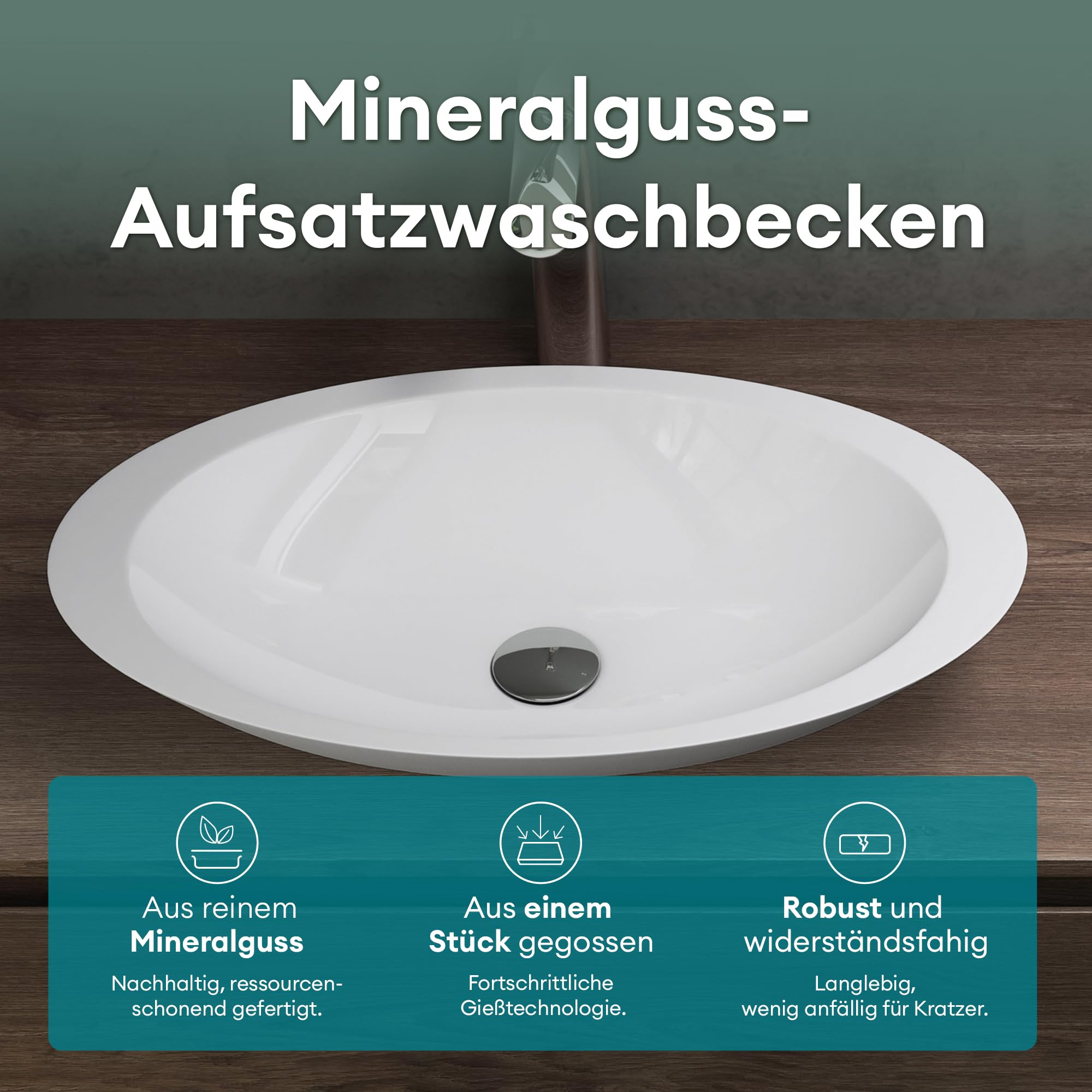 Mai & Mai Waschbecken mineralguss Aufsatzwaschbecken Waschschale Waschtisch in Weiß Col802