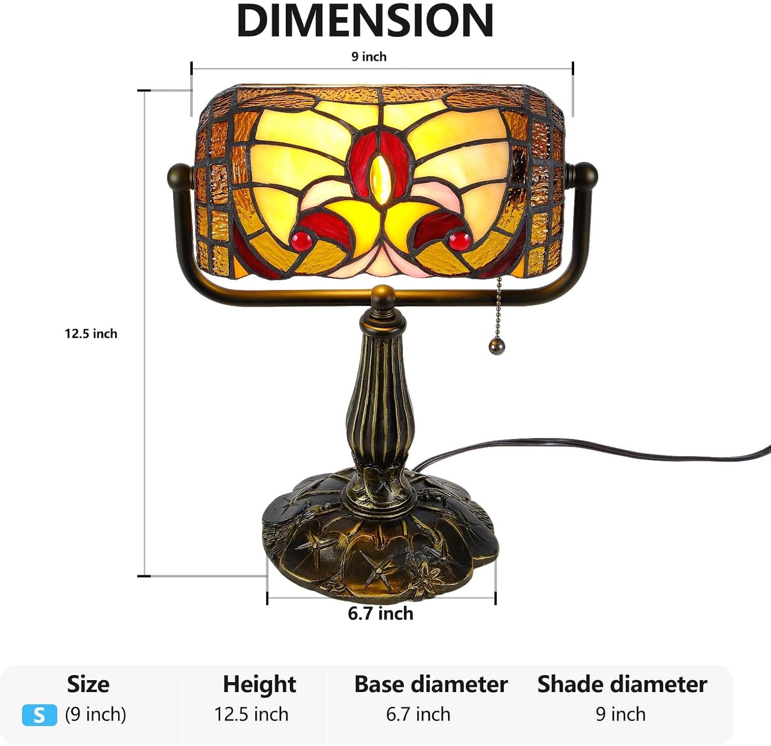 Elegant Tiffany Bankers Desk Lamp,Baroque Stained Glass Piano Light with LED Bulb,Vintage Office Decor for Study, Library, Upright Piano.