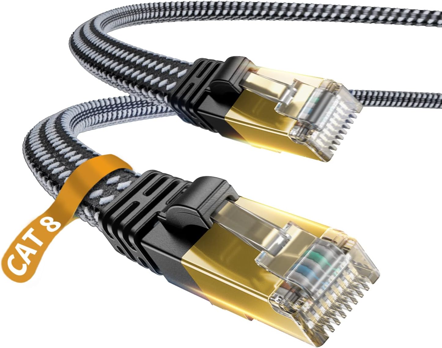 DanYee Cat 8 Ethernet Cable, Nylon Braided 10ft High Speed Network Cable LAN Cable Wires CAT 8 RJ45 Ethernet Cable Cord 3ft 10ft 16ft 26ft 33ft 50ft 66ft 100ft (Black 10ft) for Printer