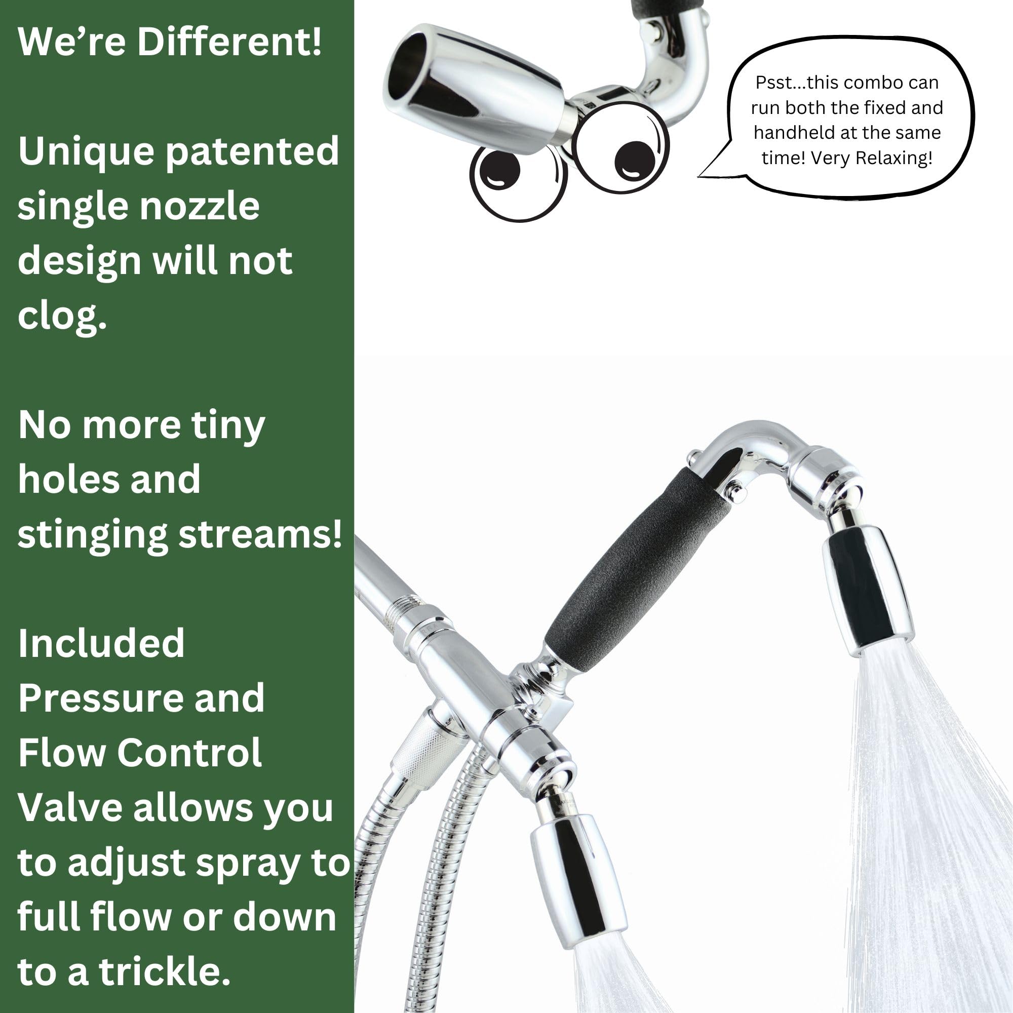 All Metal 3-Way Shower Head and Handheld Combo Kit. Features the All Metal 3-Way Shower Head and Handheld Combo Kit. Features the