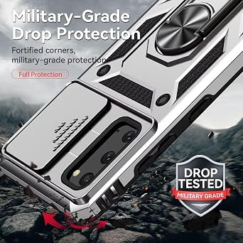 Case for Galaxy S20 5G, Samsung S20 SM-G981U Case with Tempered Glass Screen Protector and Slide Camera Cover, 360 Rotate Ring Stand Magnetic Cover for Samsung Galaxy S20 5G Silver