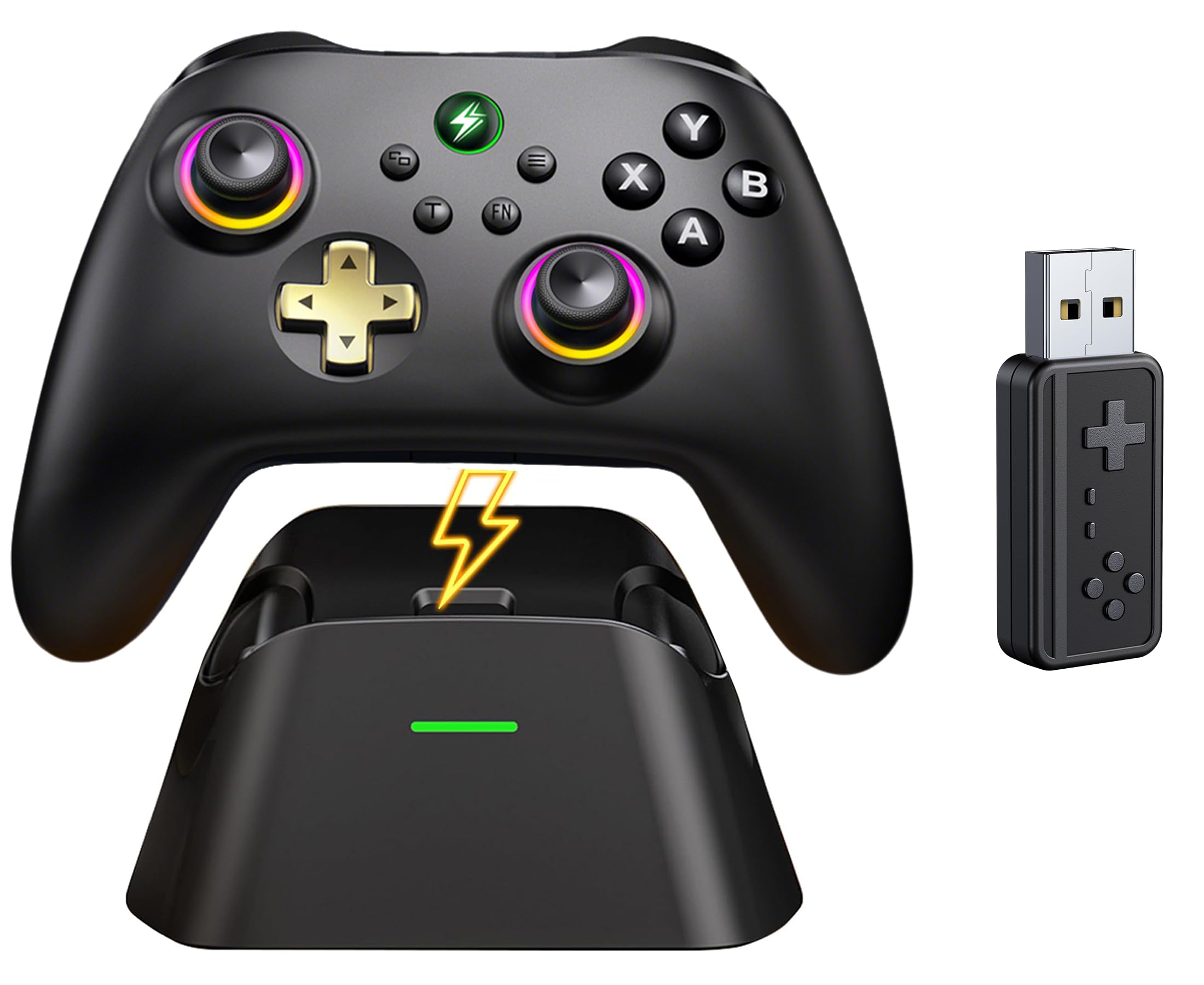 HELLCOOL PC Controller with Charging Dock – Wireless Gaming Controller, Hall Effect Joysticks, 1000Hz Polling Rate, Anti-Drift Gamepad, 1000mAh Battery, RGB Lighting, for PC Wii U Accessories