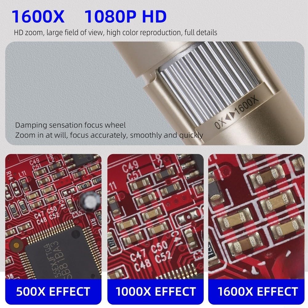 WiFi Digital Mikroskop 1080P Handheld 1000X Vergrößerung mit 8 LEDs für Haut Münze Leiterplatte Inspektion Gold