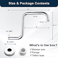 Vista 7 de BRIGHT SHOWERS Brazo de extensión de cabezal de ducha de 13 pulgadas con brida, brazo extensor de alta elevación en forma de "S", brazo de tubo