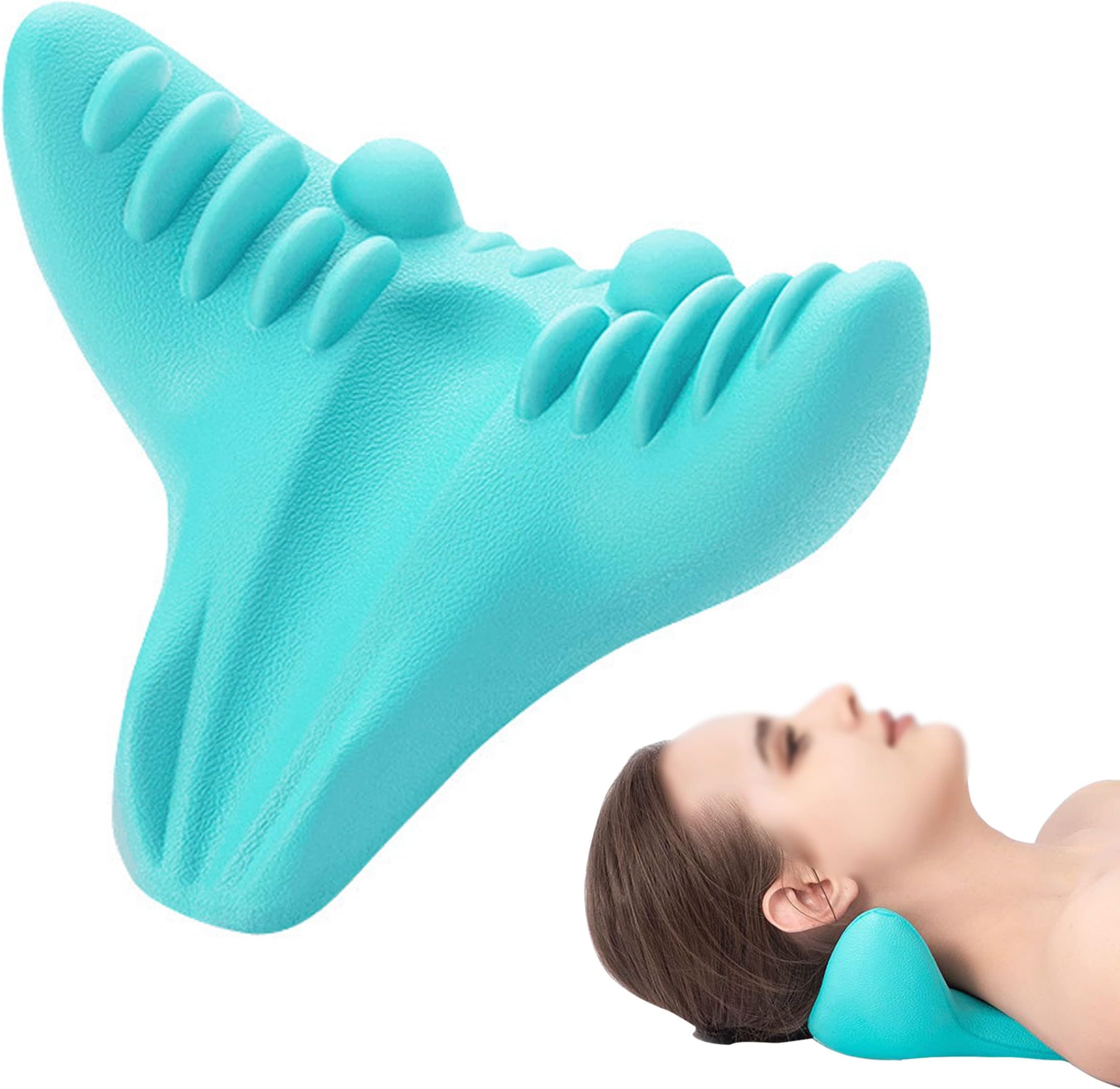 XXYXXY Relaxing Neck stretchers at Home and Office to Relieve Neck Pain, Spine Aligned Neck Traction Device Pillows, Headache/Muscle/Neck and Shoulder Pillow relaxers (Light Blue)
