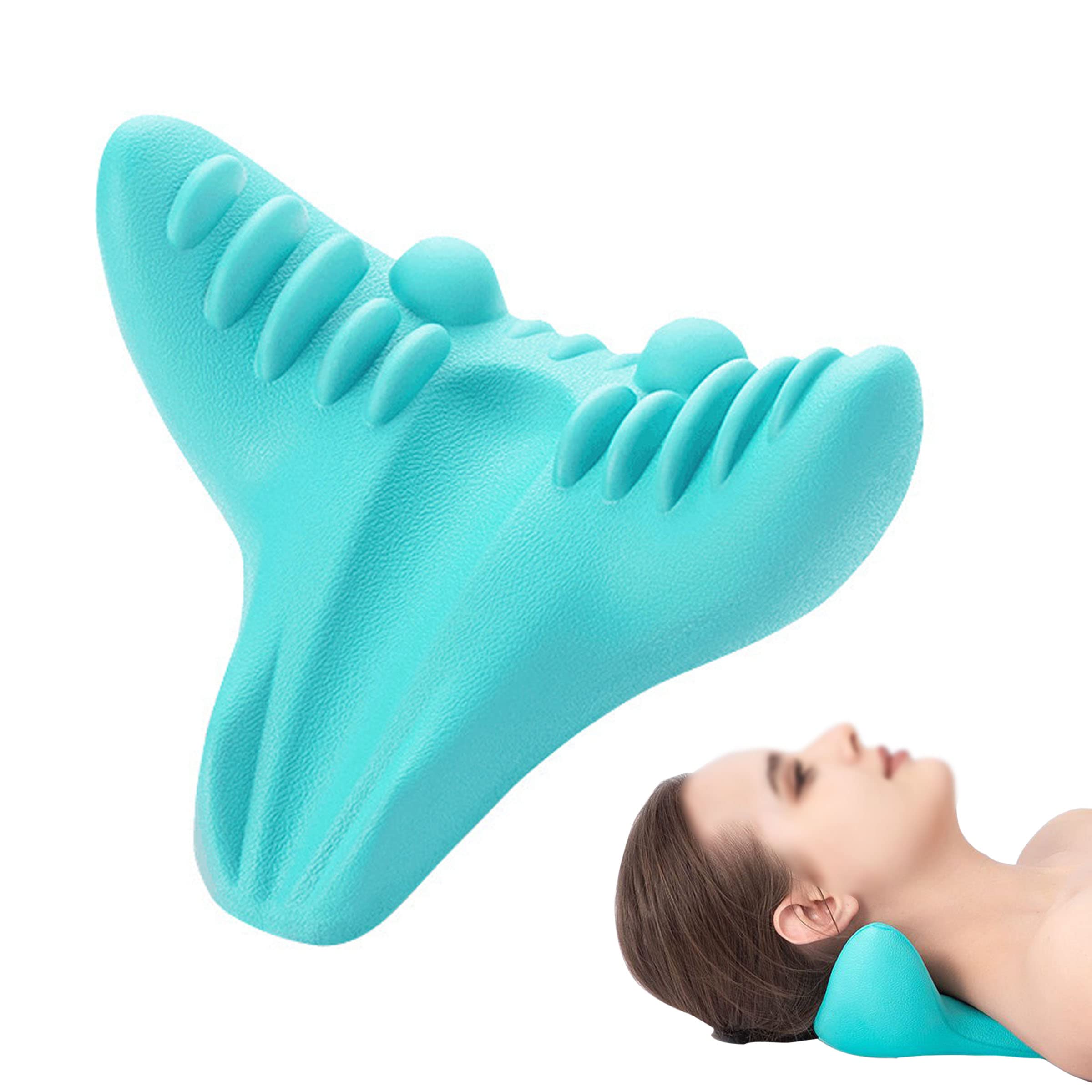 XXYXXY Relaxing Neck stretchers at Home and Office to Relieve Neck Pain, Spine Aligned Neck Traction Device Pillows, Headache/Muscle/Neck and Shoulder Pillow relaxers (Light Blue)