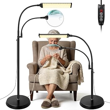 10X 30X Floor Magnifying Glass with Light and Stand, 98 LED Adjustable Floor Lamp Magnifying, 2 in 1 Lighted Magnifiers for Close Work Sewing,Crafts,Hobbies, Reading 5.12in