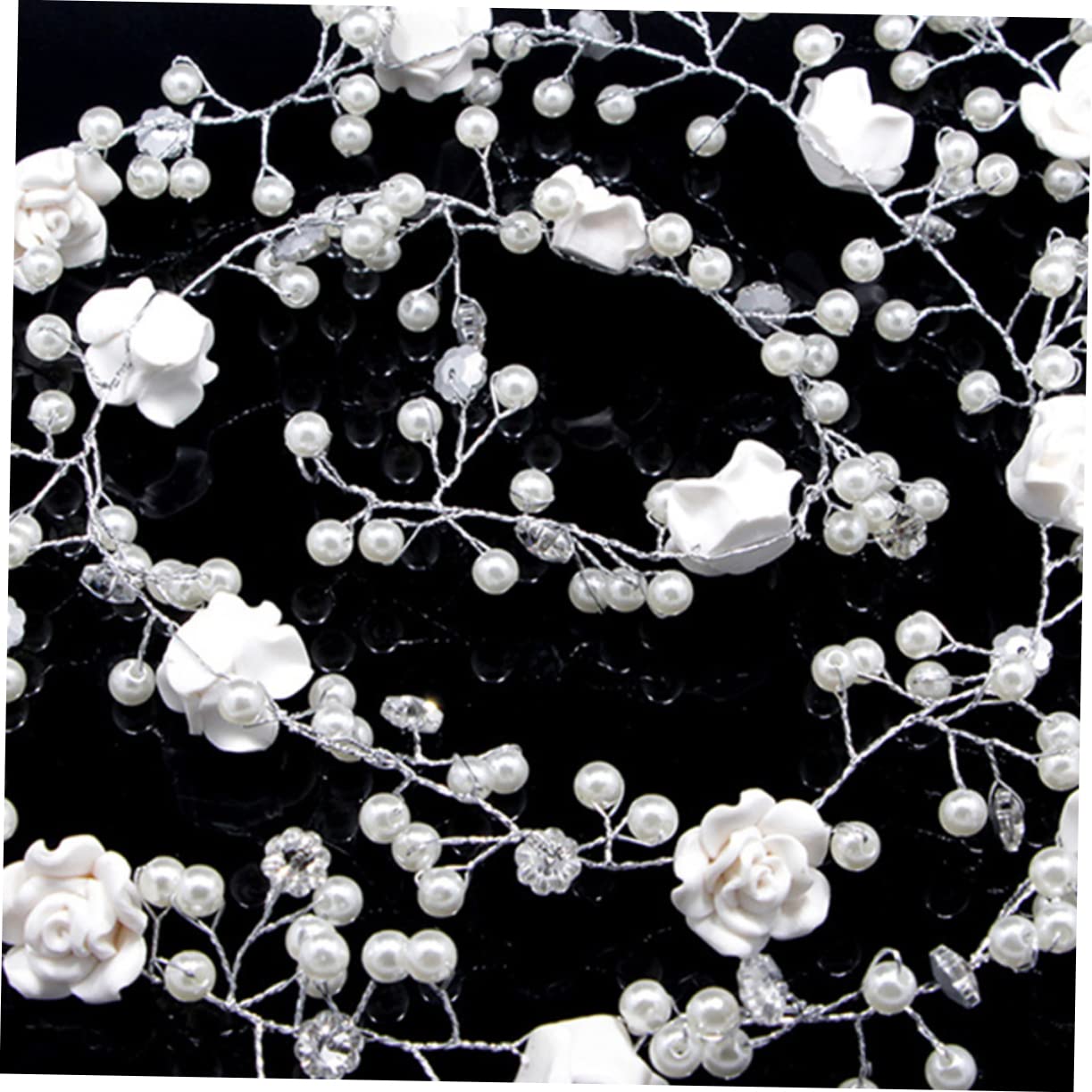 Weißes Haarband, Perlen-Haargummis, Braut-Kopfbedeckung, Hochzeit, Rebe, Blume, Perlen-Rebe-Stirnband, weiche Kette, Braut, weiße verlängerte Blumen-Perlen-Stirnbänder
