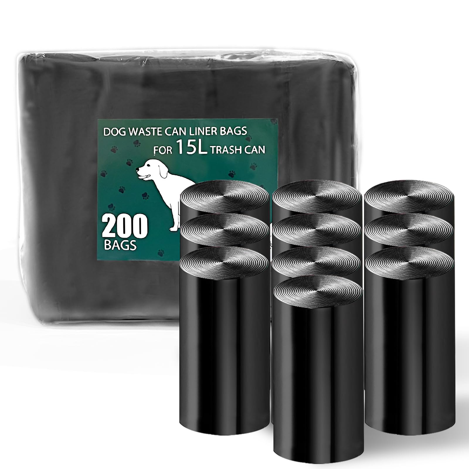 Uppcasir 200 Black Unscented Thick Dog Waste Bags for 15L and 20L Dog Poop Trash Can, 10 Pack Rolls for Outdoor, Garage, Yard or Other Locations