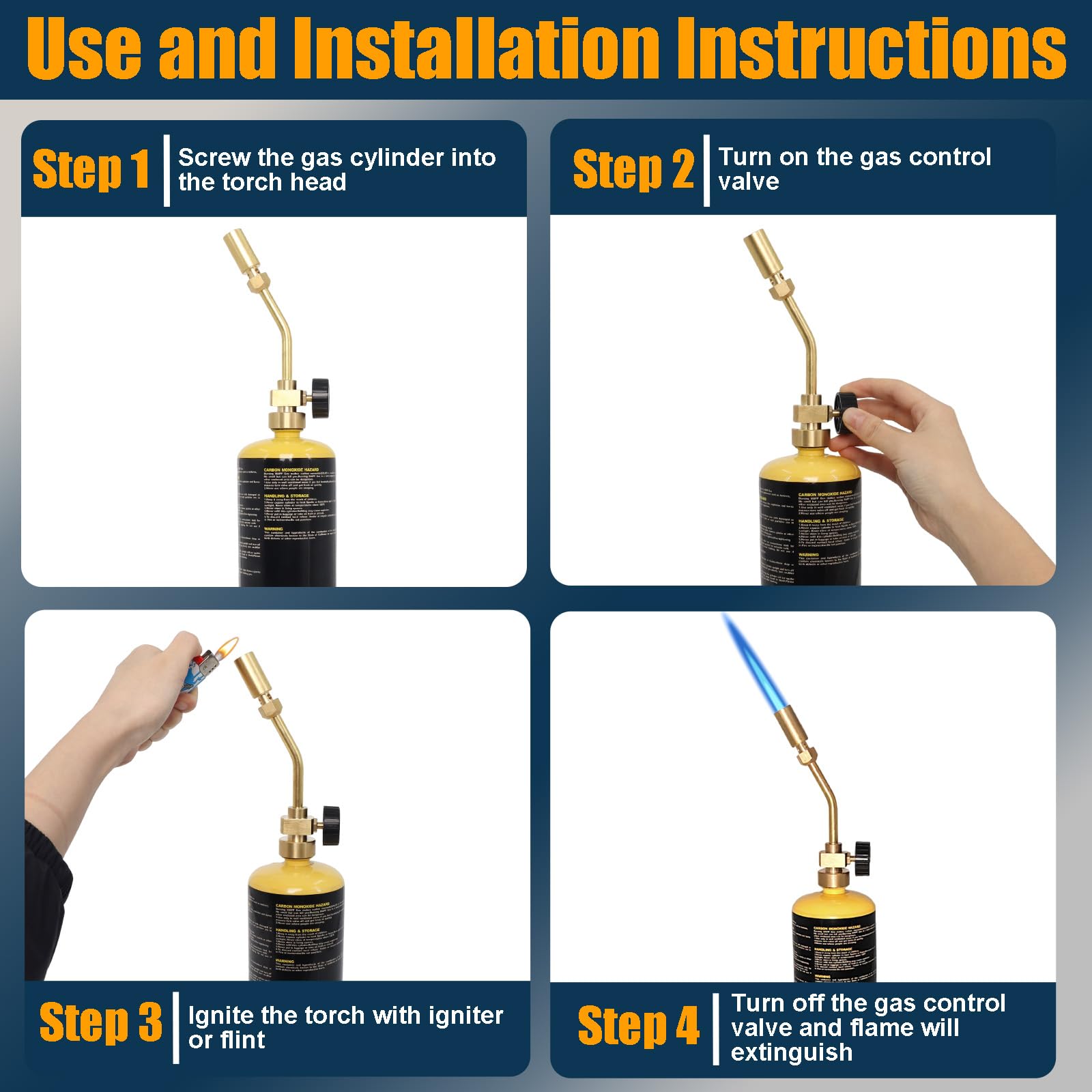 Brass Propane Torch Head Kit - 1lb to 20lb Adapter -4