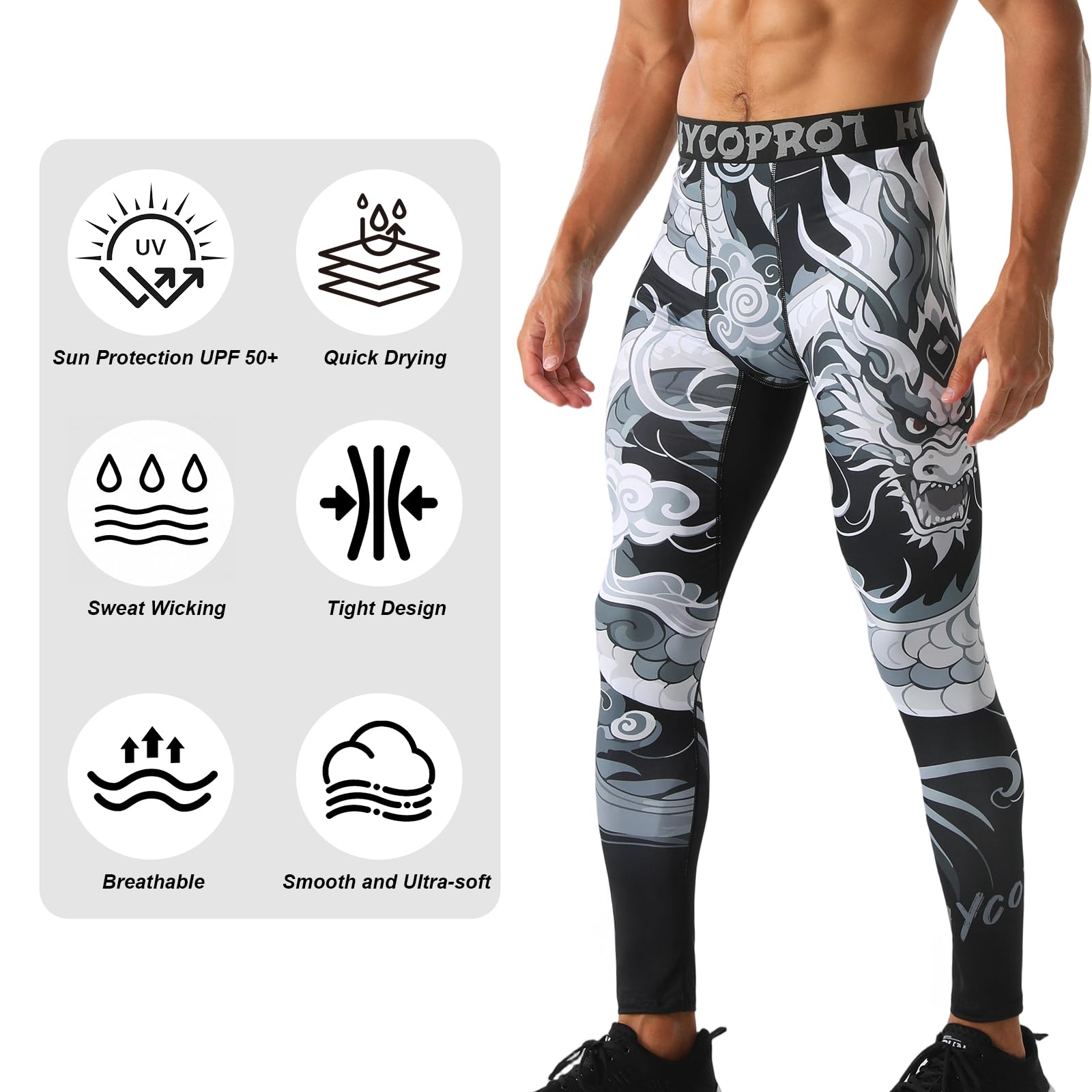 HYCOPROT Pantalones de Compresión para Hombre Mallas Deportivos de Secado Rápido Leggings Pantalones de Entrenamiento Interiores para Baloncesto Running Deporte Yoga