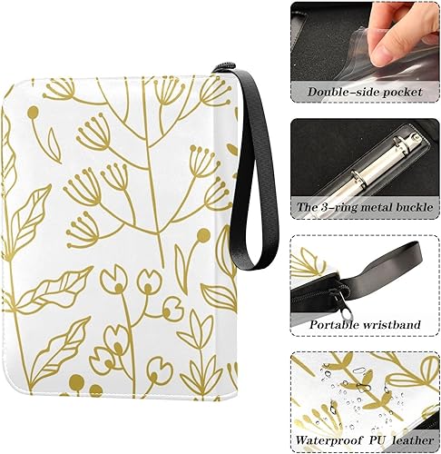 Miniatura 4 de Álbum de tarjetas floral en piel sintética duradera, diseño seguro con cremallera, carpeta de doble cara