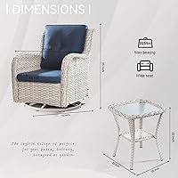Vista 3 de Joyside Juego de 2 sillas giratorias para patio al aire libre y mesa auxiliar a juego, juego de 3 piezas de mimbre para patio con cojines de tela