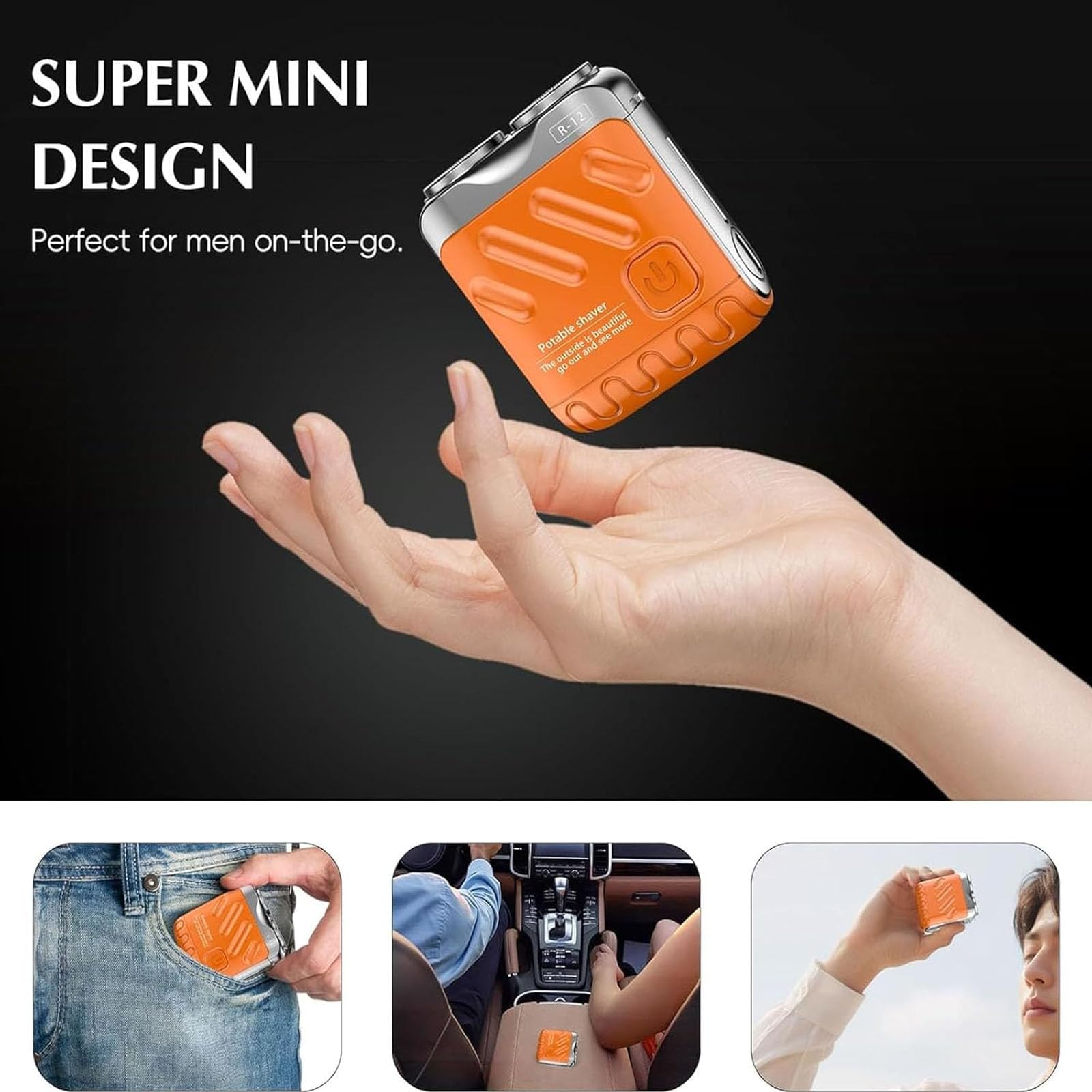R-12 - Rasoio elettrico per bagagli, mini rasoio portatile con design a valigia, rasoio elettrico portatile, ricaricabile tramite USB, a lunga durata, per casa e viaggi (arancione)