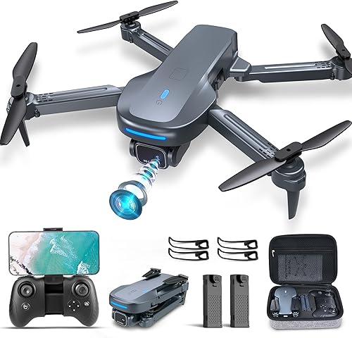 Dwi Dowellin Drone con cámara HD 1080P, avión RC plegable con WiFi FPV Video Quadcopter con bolsa de transporte, 2 baterías, mosca circular, giro de