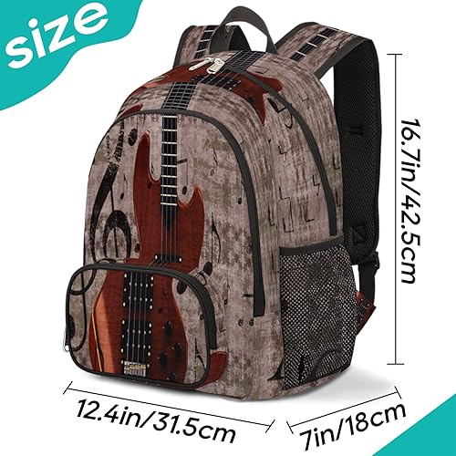 Miniatura 2 de Mochila escolar de guitarra con música vintage, mochila escolar para adolescentes, niñas, niños, mochila escolar para computadora de hombro,