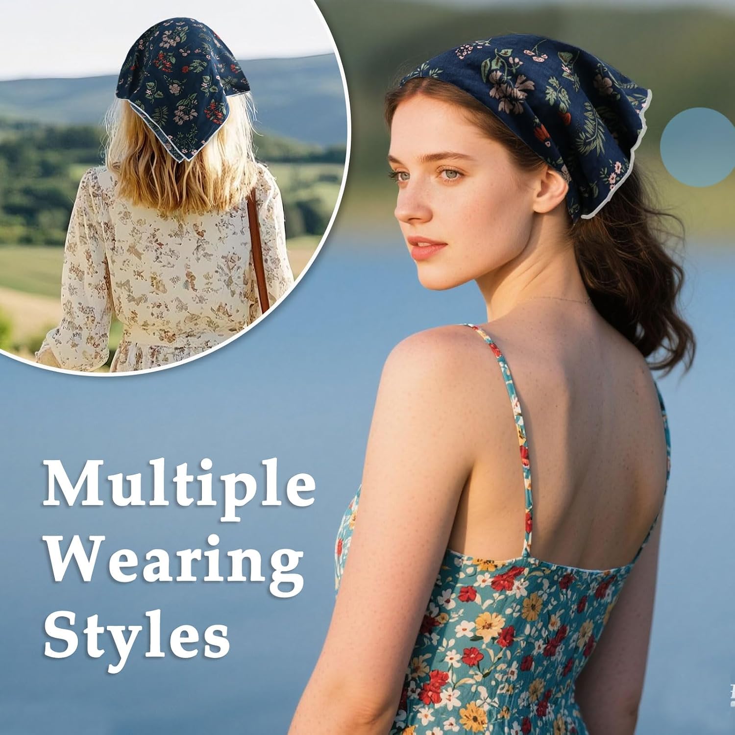 Floral Bandanas for Women Flower Cotton Square Scarf Headscarf Cute Hair Bandana for Garden Beach