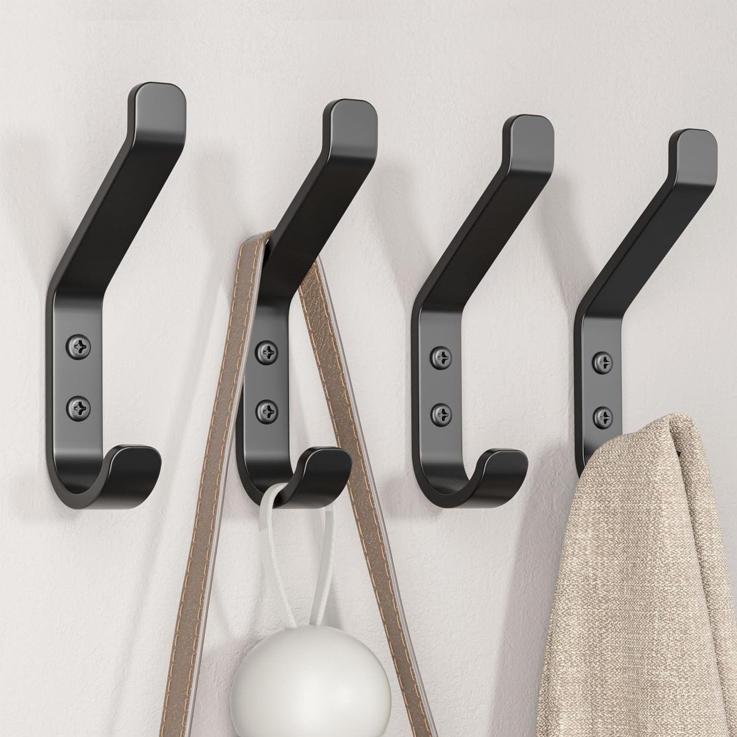 Coat Hooks Wall Mount for Hanging,6 Pack Decorative Hanger Hooks for Backpack,Towels, Purses, Clothes, Mudroom, Bathroom, Door, Black