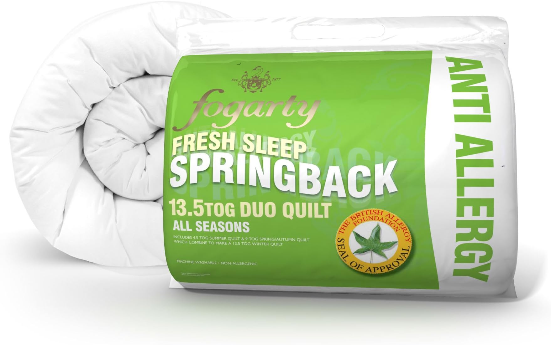 Fogarty Fresh Sleep Anti Allergy All Seasons 13.5 Tog Duo Duvet - Single