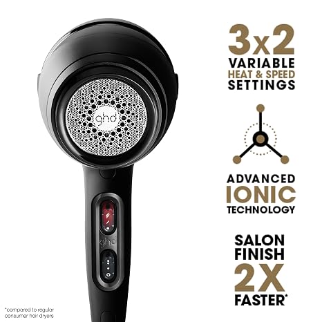 ghd Air Professional Essentials Duo 1600w Hair Blow Dryer (Black) and Body Goals - Total Volume Foam Heat Protectant for Hair (6.7 fl. oz.)