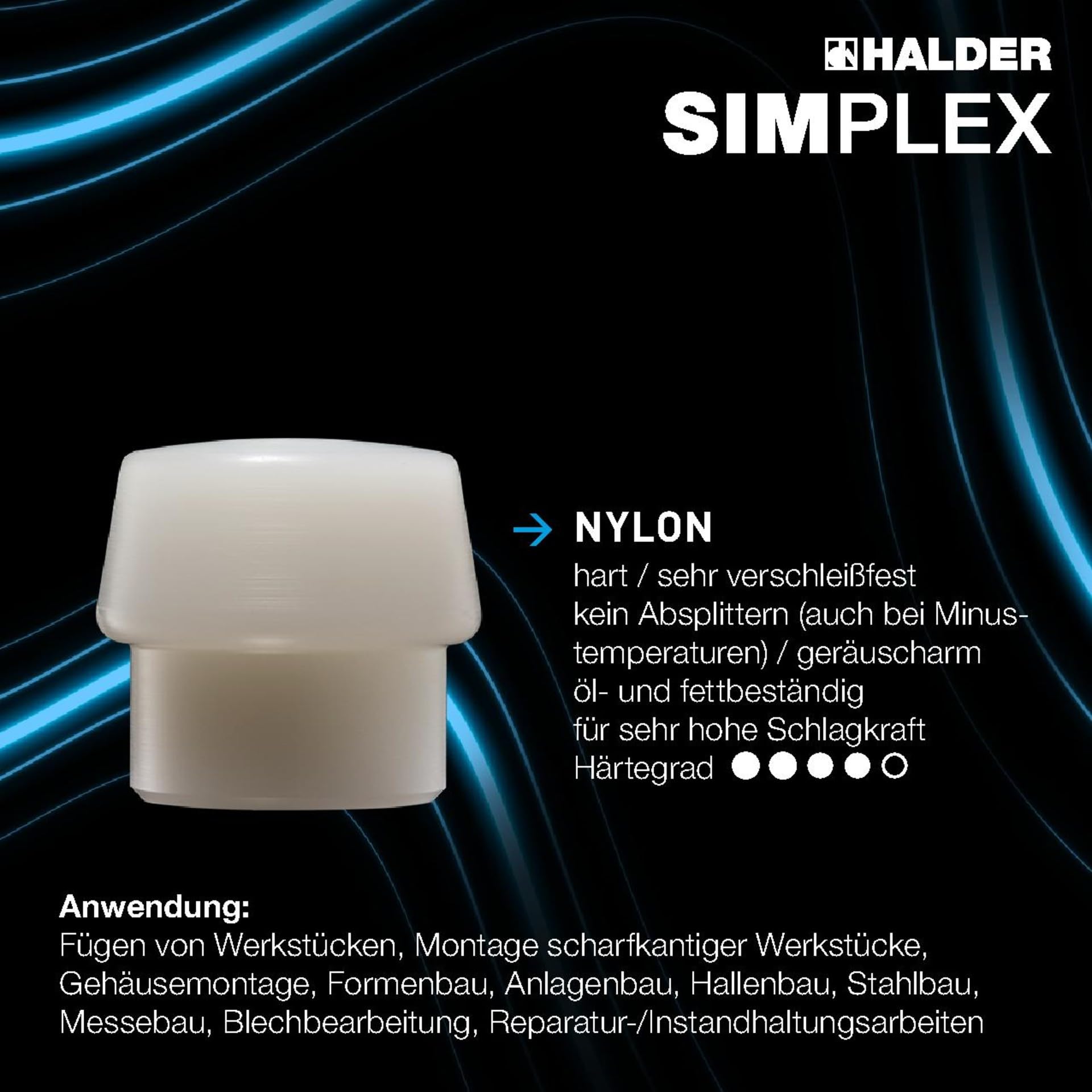 SIMPLEX-Schonhammer, Gummikomposition/Nylon; mit Tempergussgehäuse und hochwertigem Holzstiel | D=50 mm | 3028.050