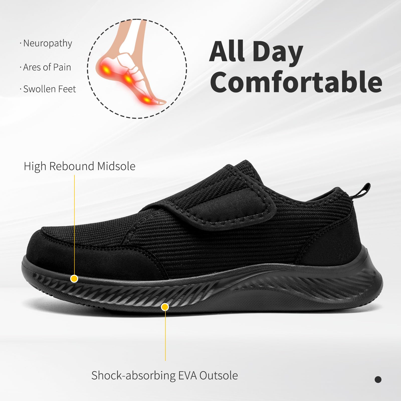 Zapatos para diabéticos para hombre, anchos, ortopédicos, ajustables, sin cordones