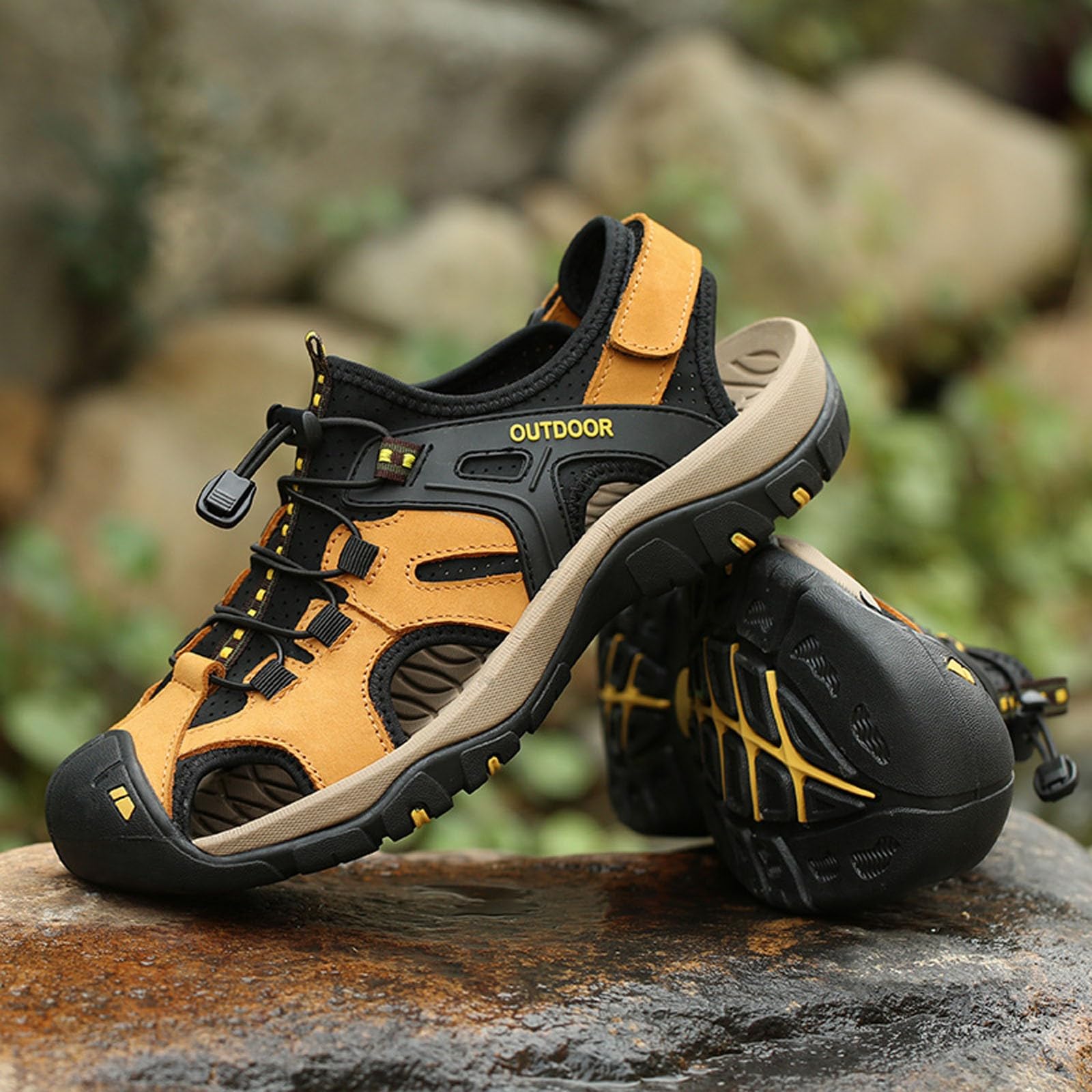 Genérico Sandalias Hombre Trekking Verano,Sandalias Casuales De Verano Para Hombre Transpirables De Punta Abierta Planas De Cuero CóModas Para Uso Diario Con Pantalones Cortos