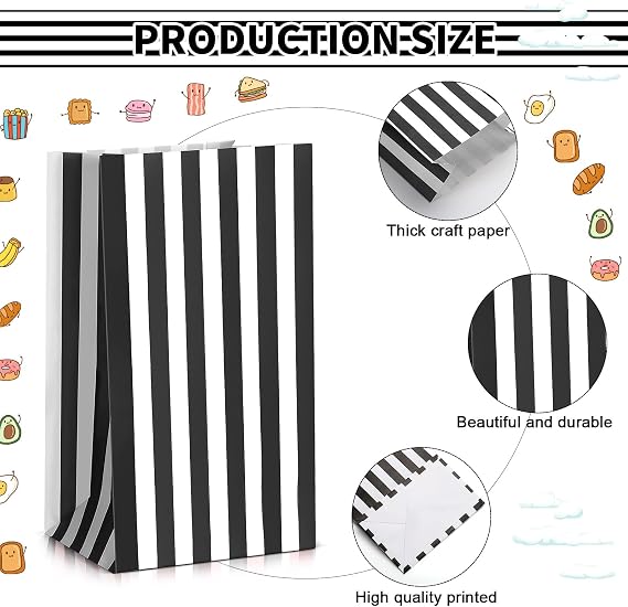 Dianelhall Black and White Striped Party Favor Bags - 28 Pcs 4.7 x 3.2 x 8.3 Inches Kraft Paper Candy Goodie Treat Gifts Bags for Circus Carnival Party Halloween Christmas Valentines Birthday Favors