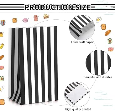 Dianelhall Black and White Striped Party Favor Bags - 28 Pcs 4.7 x 3.2 x 8.3 Inches Kraft Paper Candy Goodie Treat Gifts Bags for Circus Carnival Party Halloween Christmas Valentines Birthday Favors