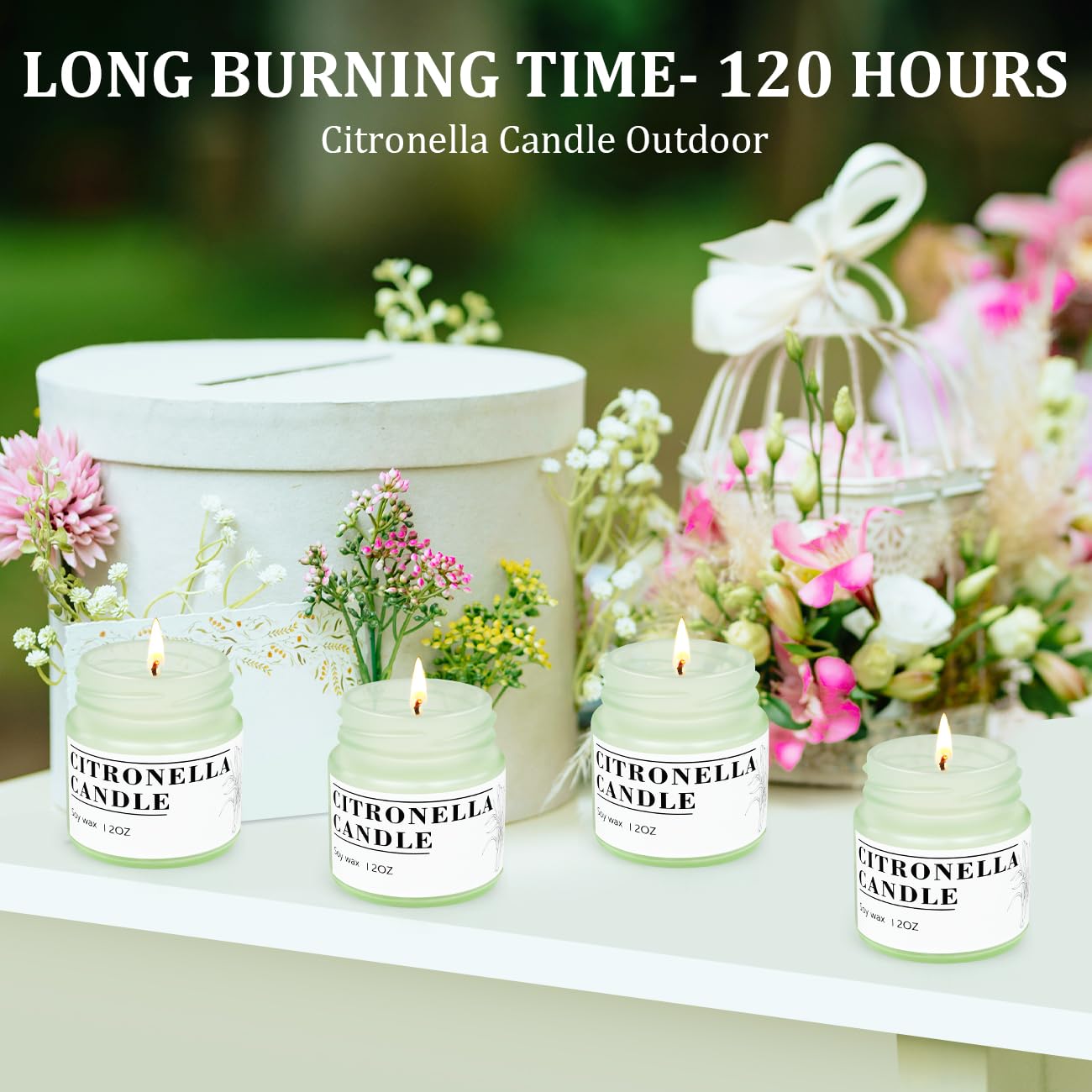 Candele alla citronella per esterni, cera di soia naturale, 6 pezzi, 200 ore