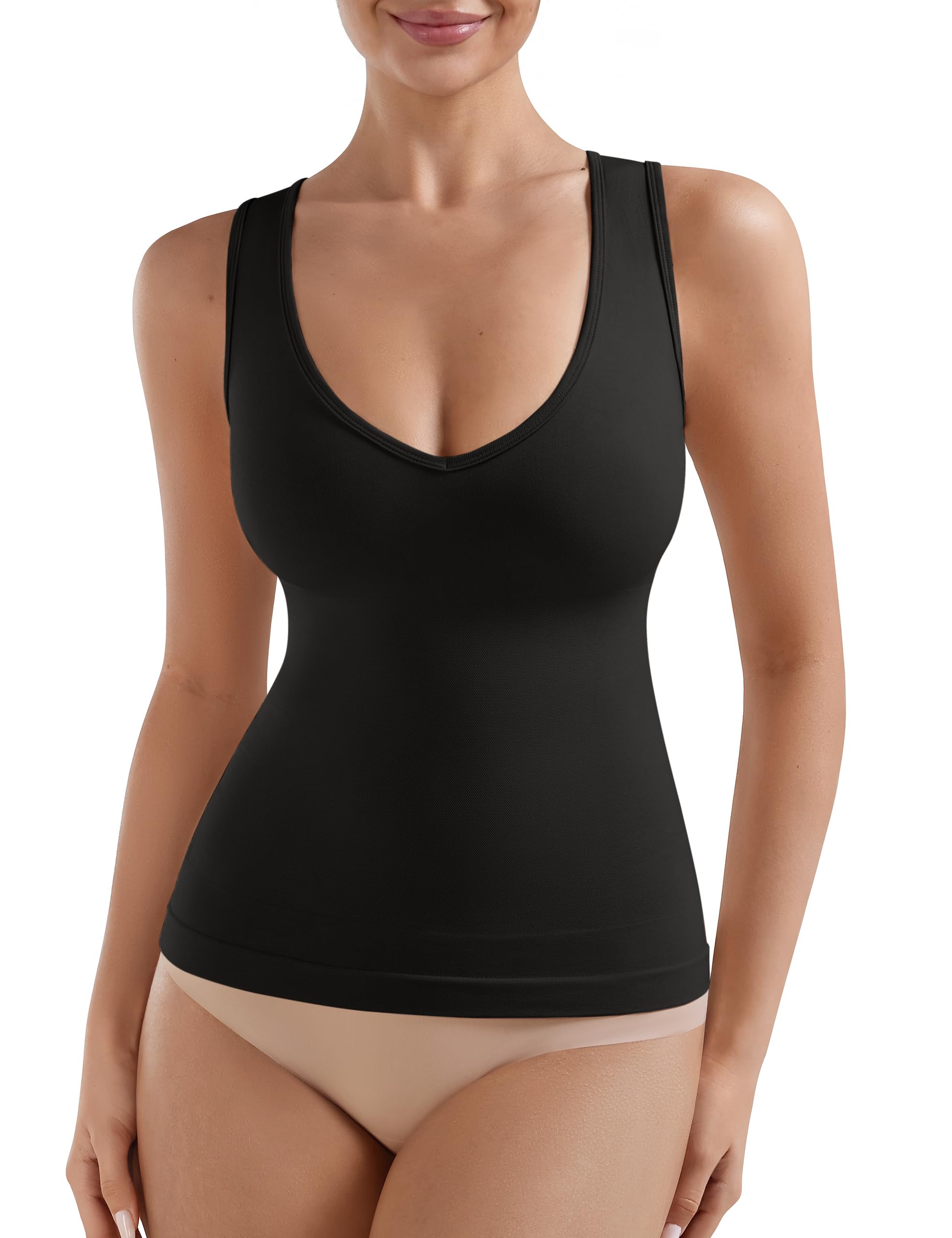 EUYZOU Womens Tummy Control Shapewear Tank Tops Seamless V-Neck Compression Tank Tops Body Shaper Camisole