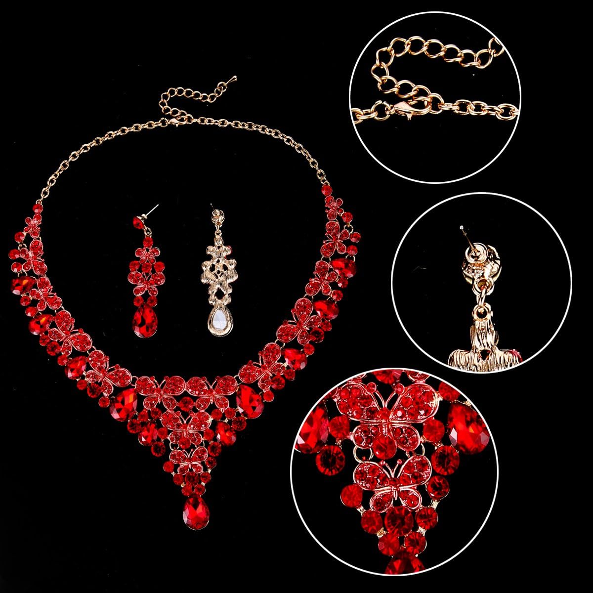 EVER FAITH Rhinestone Crystal Enamel Party Butterfly Teardrop Necklace Earrings Set - Image 6