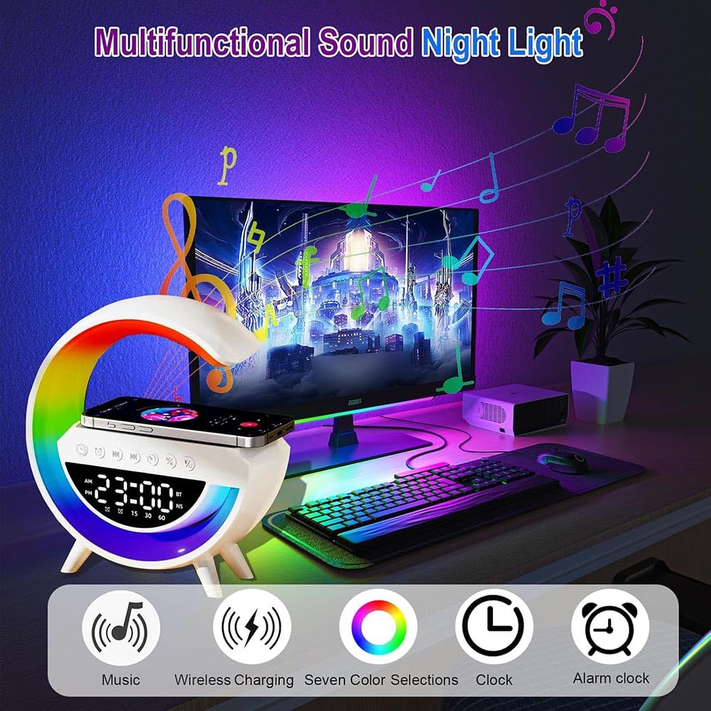 Altavoz Bluetooth Lámpara de Cabecera Luz de Atmósfera con Sincronización de Música Iluminación Nocturna Regulable Interruptor de Botón RGB Portátil para Dormitorio