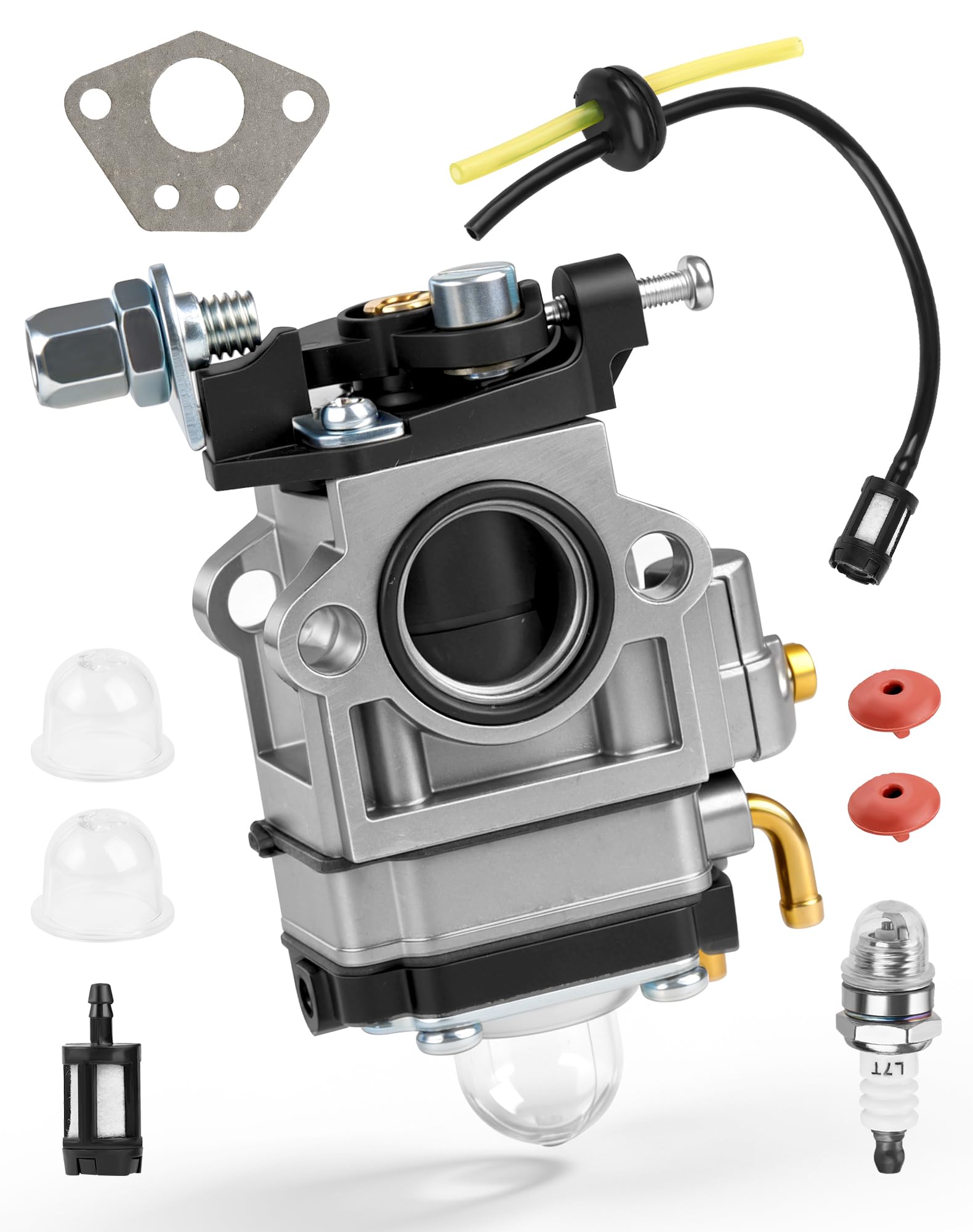 LUNEKUCK Carburateur Debroussailleuse 52cc 49cc 43cc Carburateur pour Moteur à Deux Temps Kit Carbu avec Bougie d'Allumage Durite Essence Joint Pompe Amorçage - 2