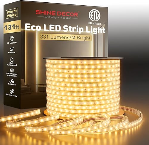 Shine Decor Tira de luz LED fácil de conectar, 2800 K blanco cálido, resistente al frío, resistente a la intemperie para interiores y exteriores,