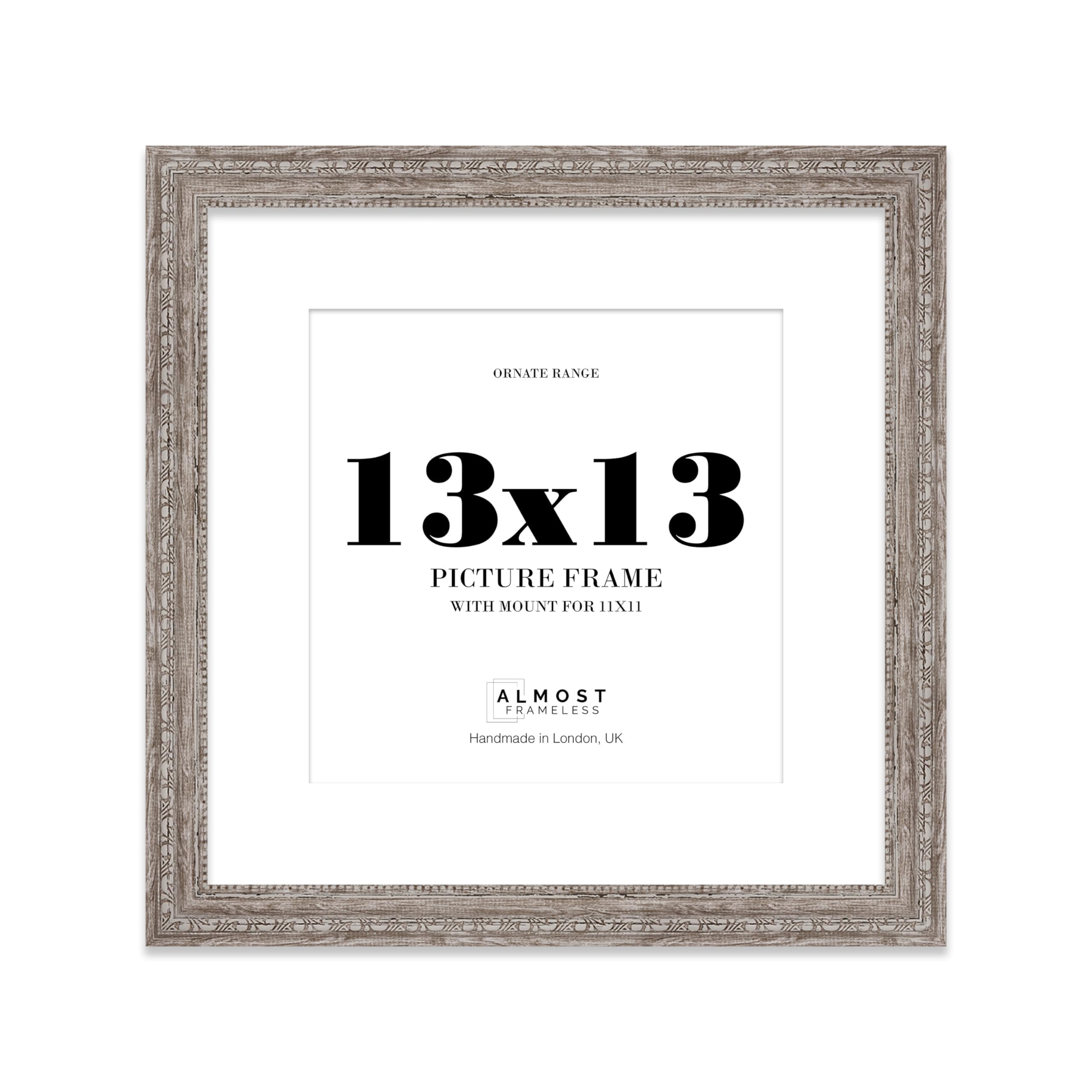 13x13 Walnut Ornate Photo Frame With White Mat For 11x11 Picture, Ready to Hang or Stand, 1 Pack — image 1