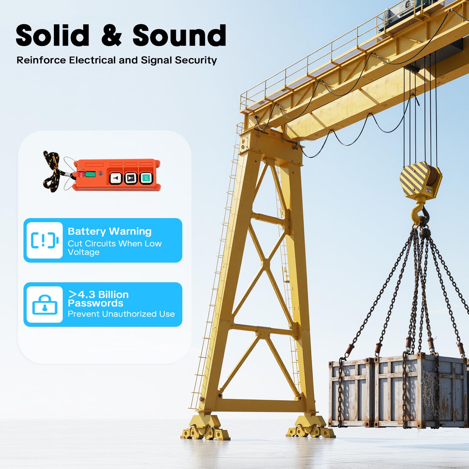 Commande de grue sans fil 220 V - 100 m - Télécommande industrielle avec code de sécurité 32 bits - Protection IP65 - Contrôle des boutons - Pour palan élévateur, pont élévateur et ponts