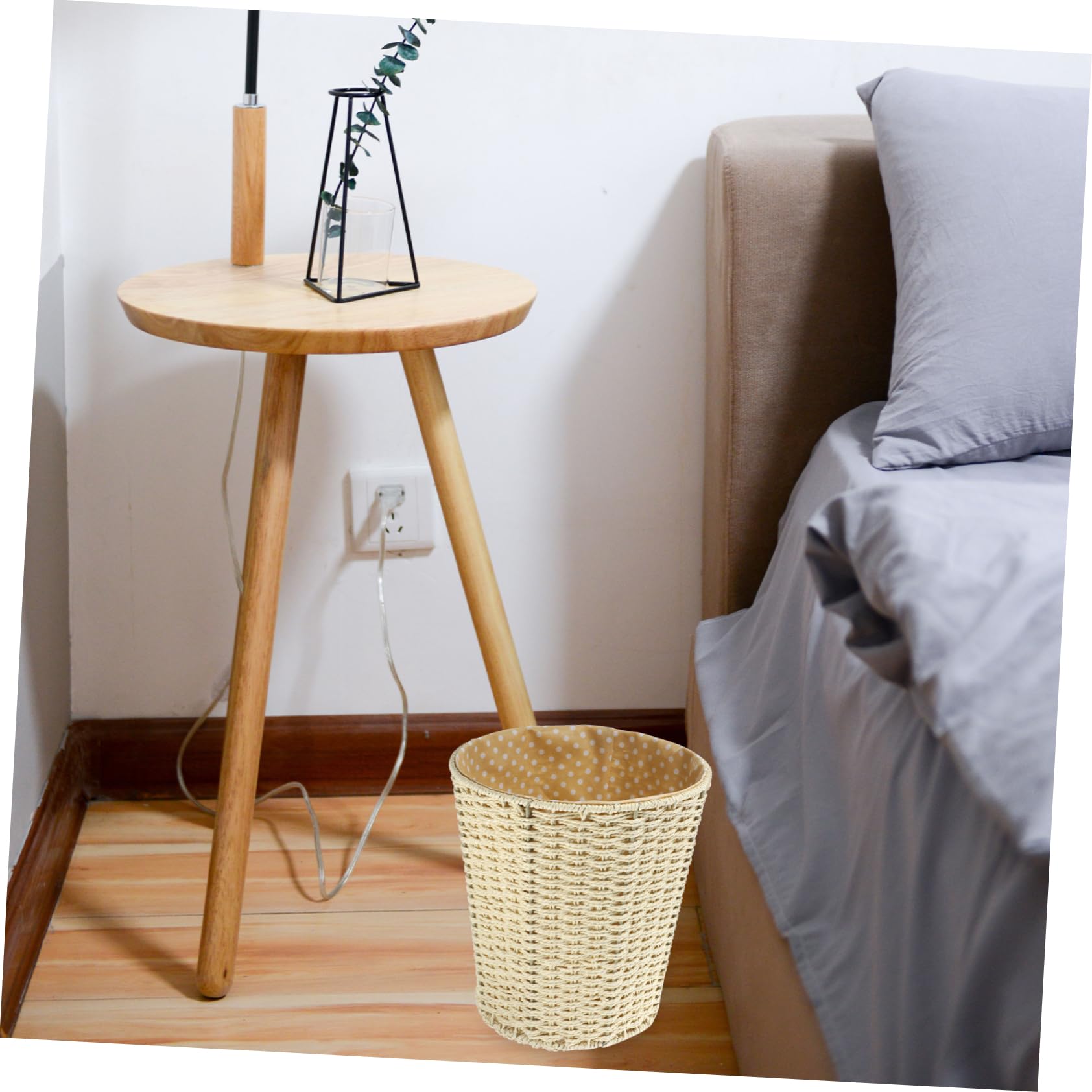 Cesta de Ropa Sucia Tejida de Gran Capacidad con Forro de Tela Beige