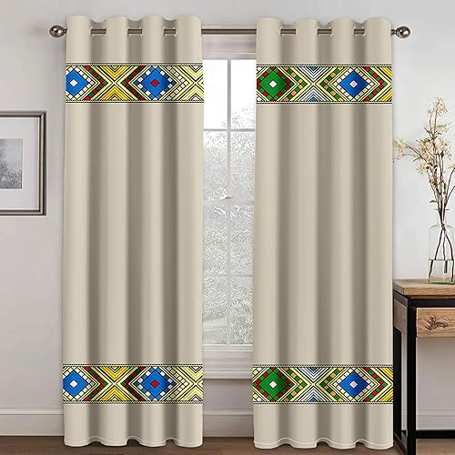 Cortinas de estilo bohemio de diseño tradicional etíope cortinas de lujo para decoración del hogar, 2 paneles de 0.8 x 102.4 x 55.1 in de alto