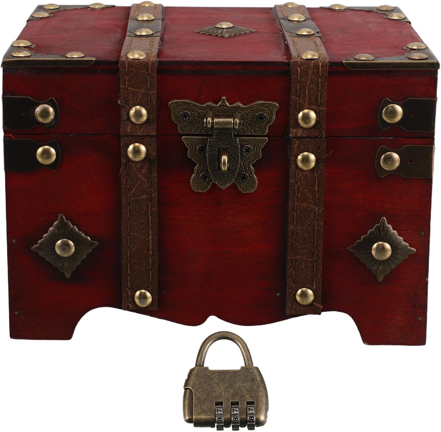 Vintage Wooden Jewelry Box with Lock for Secure Storage and Efficient Organization, Retro Charm Red Wood Case for Daily Organizing Routine and Decorative Addition