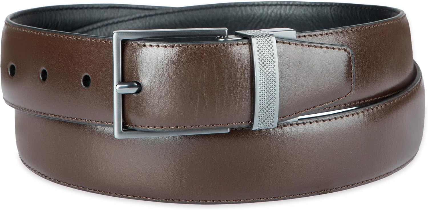 Haggar mens 2-in-1 Reversible Leather Belt for Dress Pants, Jeans, Khakis - Classic, Textured, Casual, Sport - Image 2