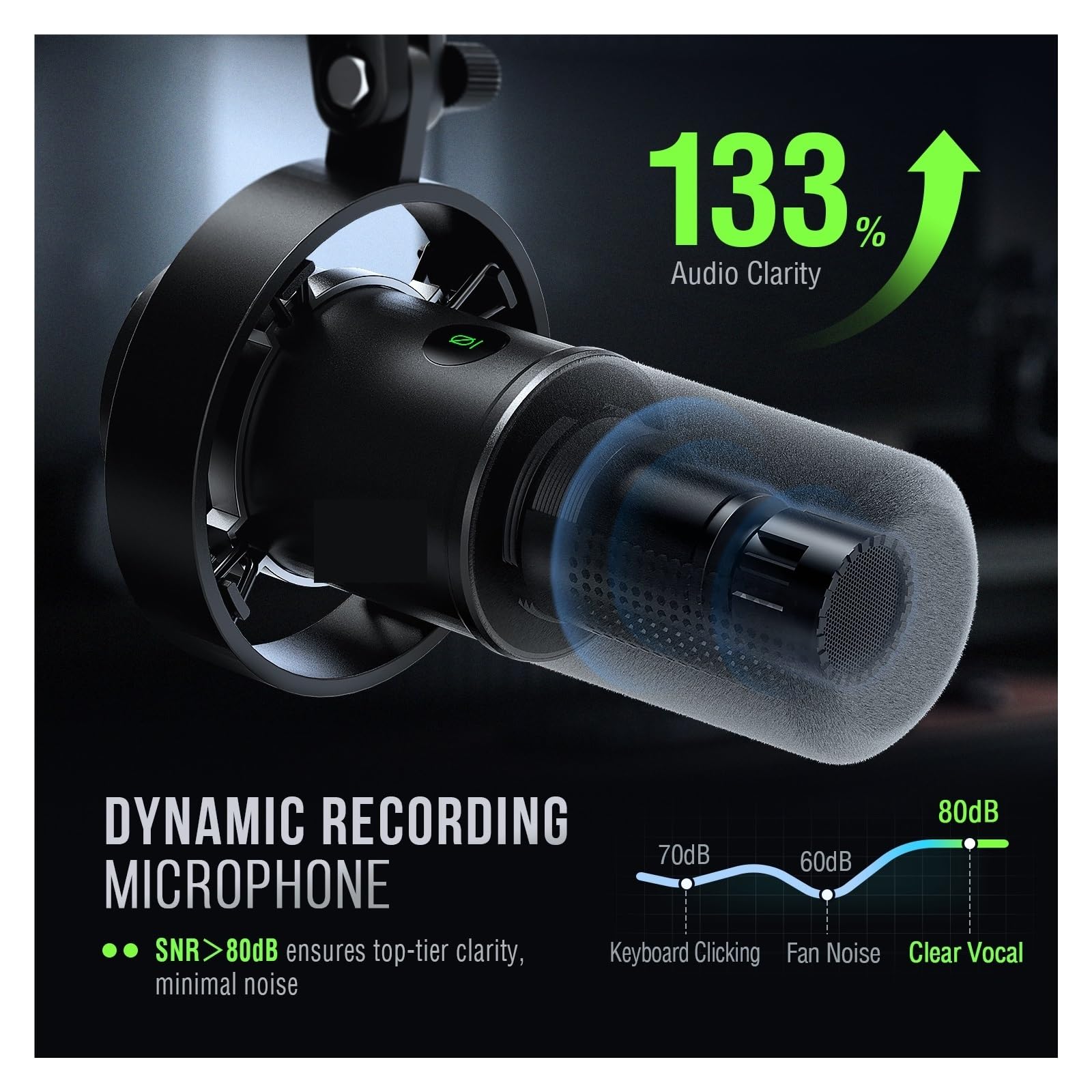 Microfono Dinamico USB/XLR Con Supporto Antiurto, Disattivazione Touch, Jack For Cuffie E Controllo Del Volume, For Registrazione Su PC O Scheda Audio Riproduzione Chiara Del Suono(K688)