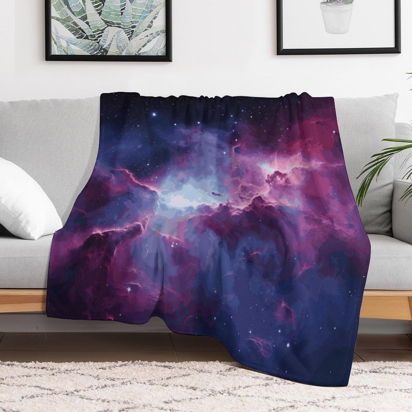 Couverture en micro polaire galaxie 177x203 cm pour lit et canapé
