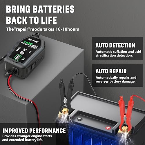 Miniatura 5 de Aorika Cargador de batería de 3 amperios, cargador de batería inteligente automotriz de 6 V12 V, cargador de goteo totalmente automático y