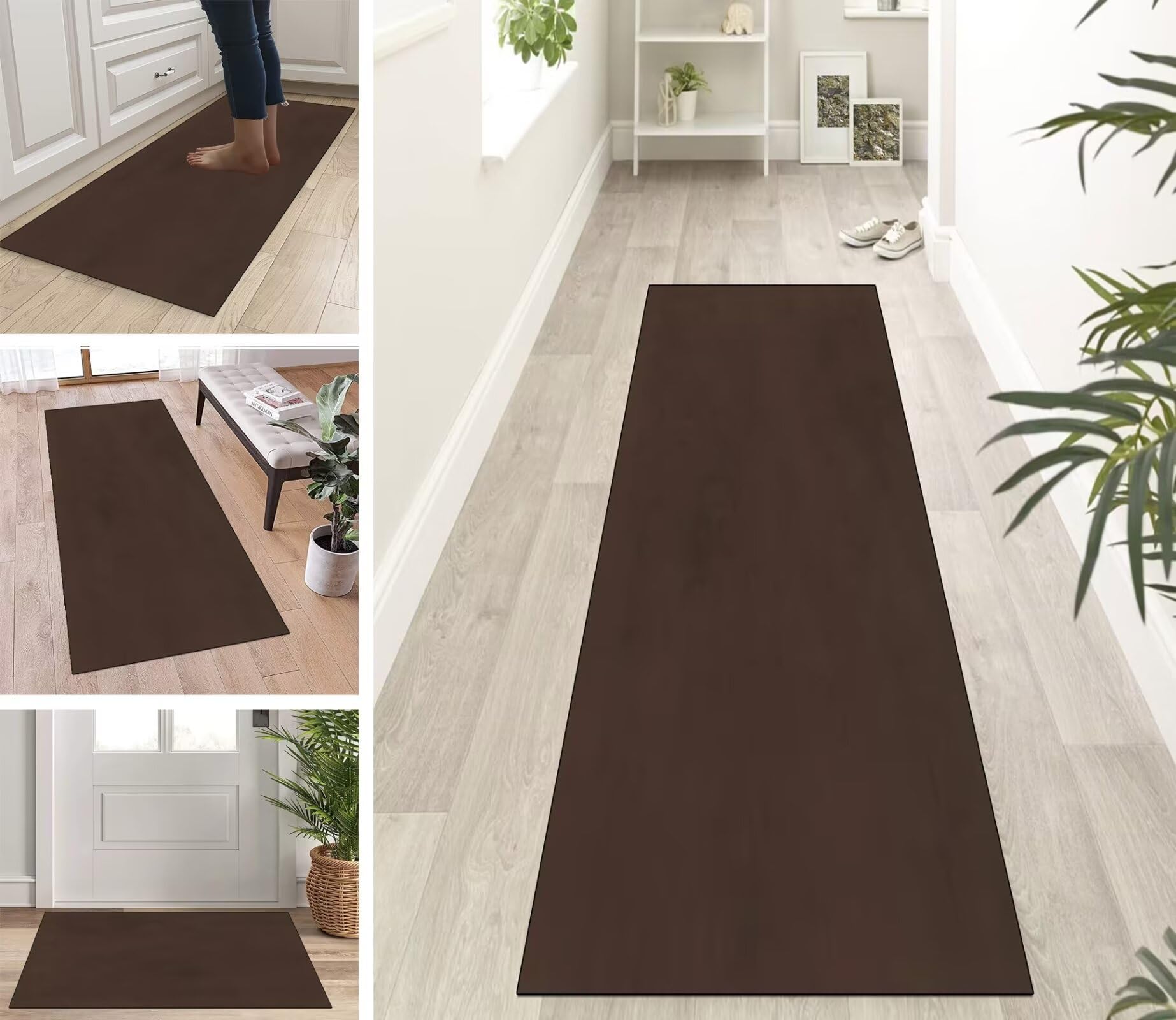 Tapis de couloir sur mesure marron en polyester haute densité de 400cm