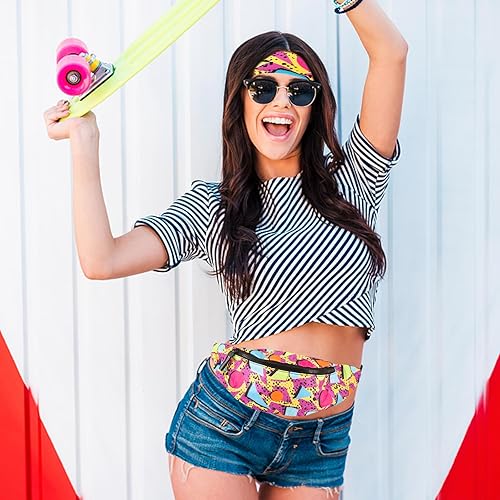 Miniatura 4 de Riñonera de neón de los años 80 y 90, paquete de cinturón retro, bolsa de cintura casual para hombres y mujeres y gorras de béisbol, sombreros con