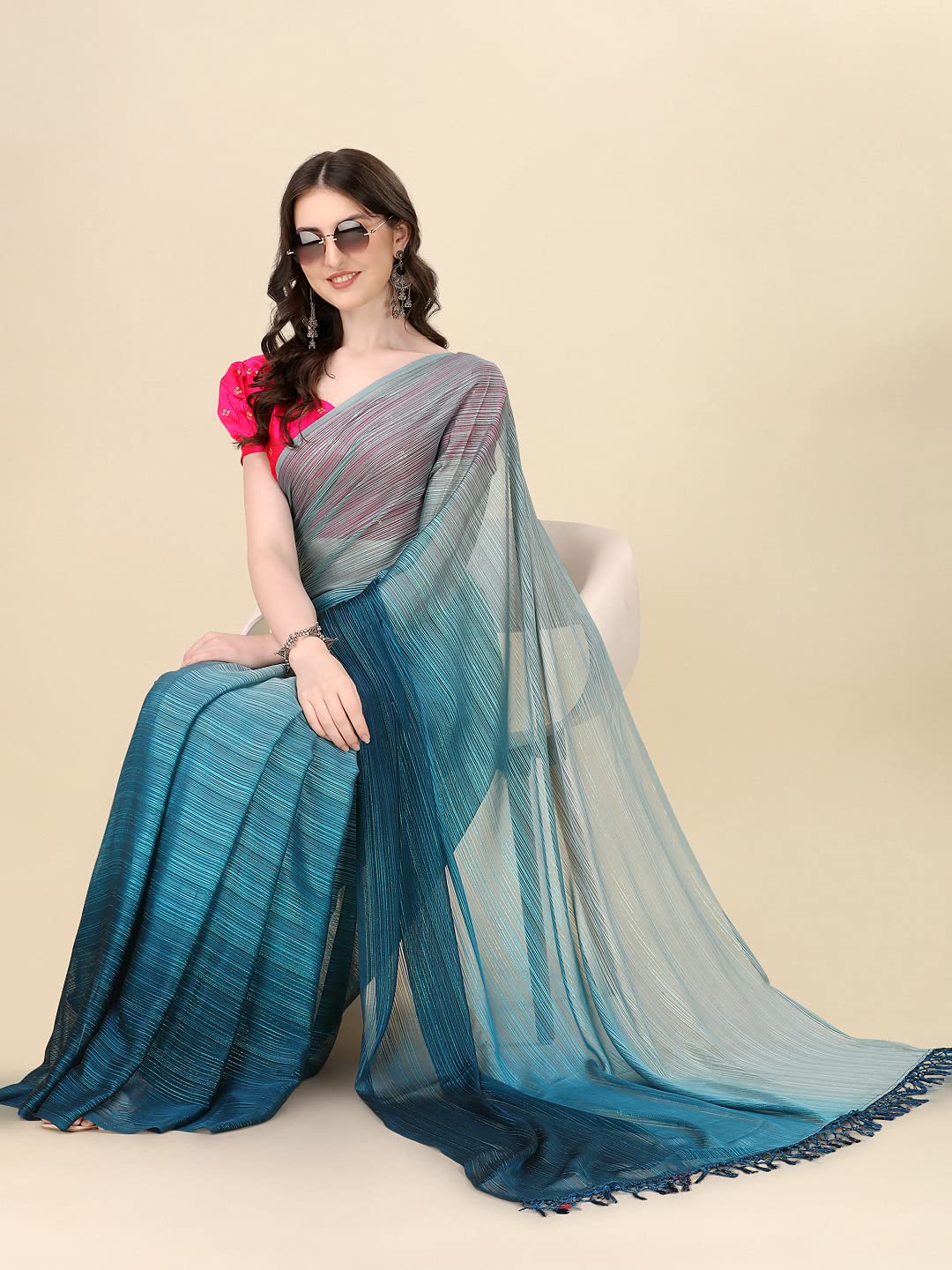 Pratham Blue Women's Sequins Silk Fancy Saree With Blouse Piece (Pb-324_Blue)