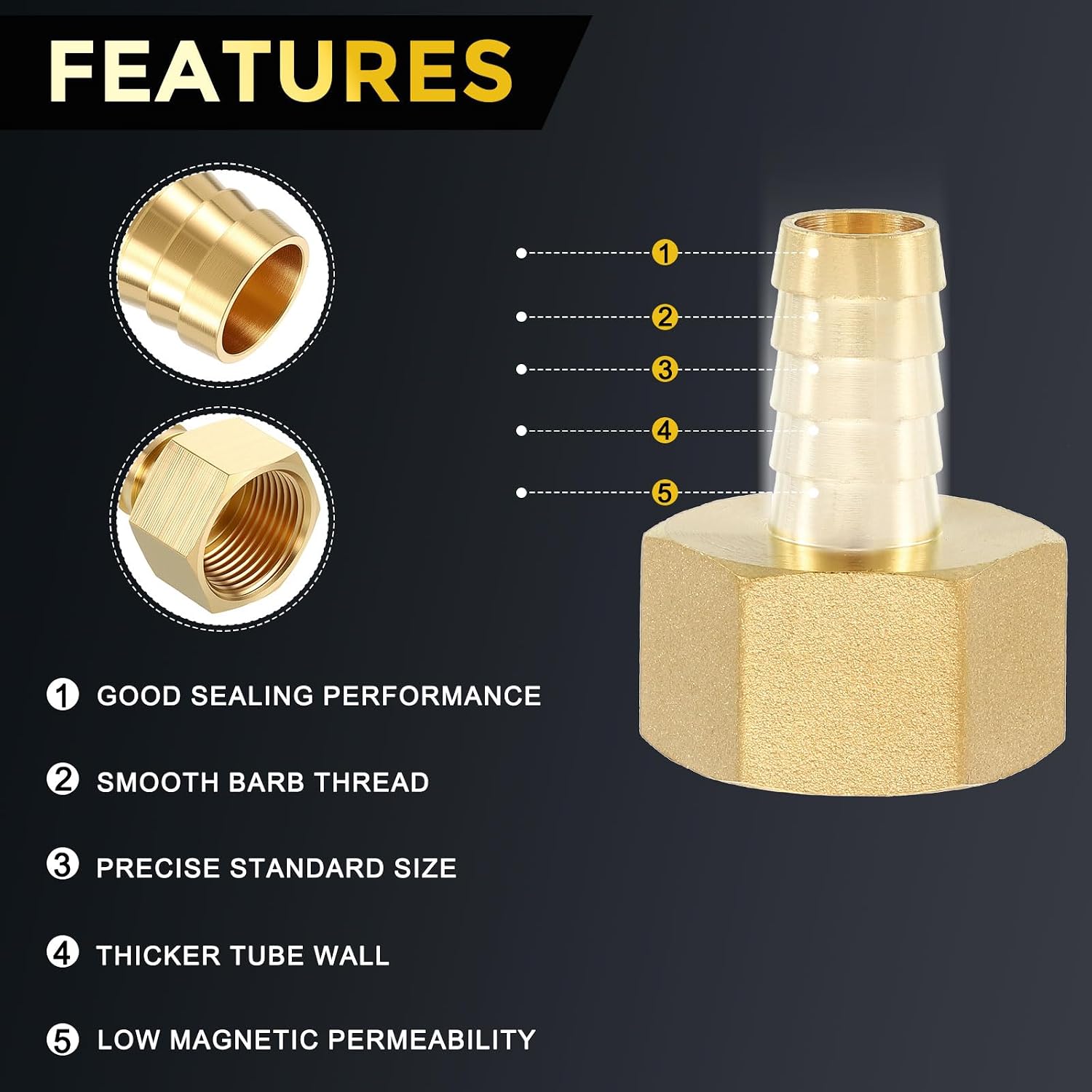METALLIXITY 12pcs Brass Hose Barb to NPT Female Adapter 1/2" Barb x 3/4" NPT Female with 12pcs Stainless Steel Hose Clamp for Automotive, Motorcycle, Marine, Truck, RV Fuel Systems